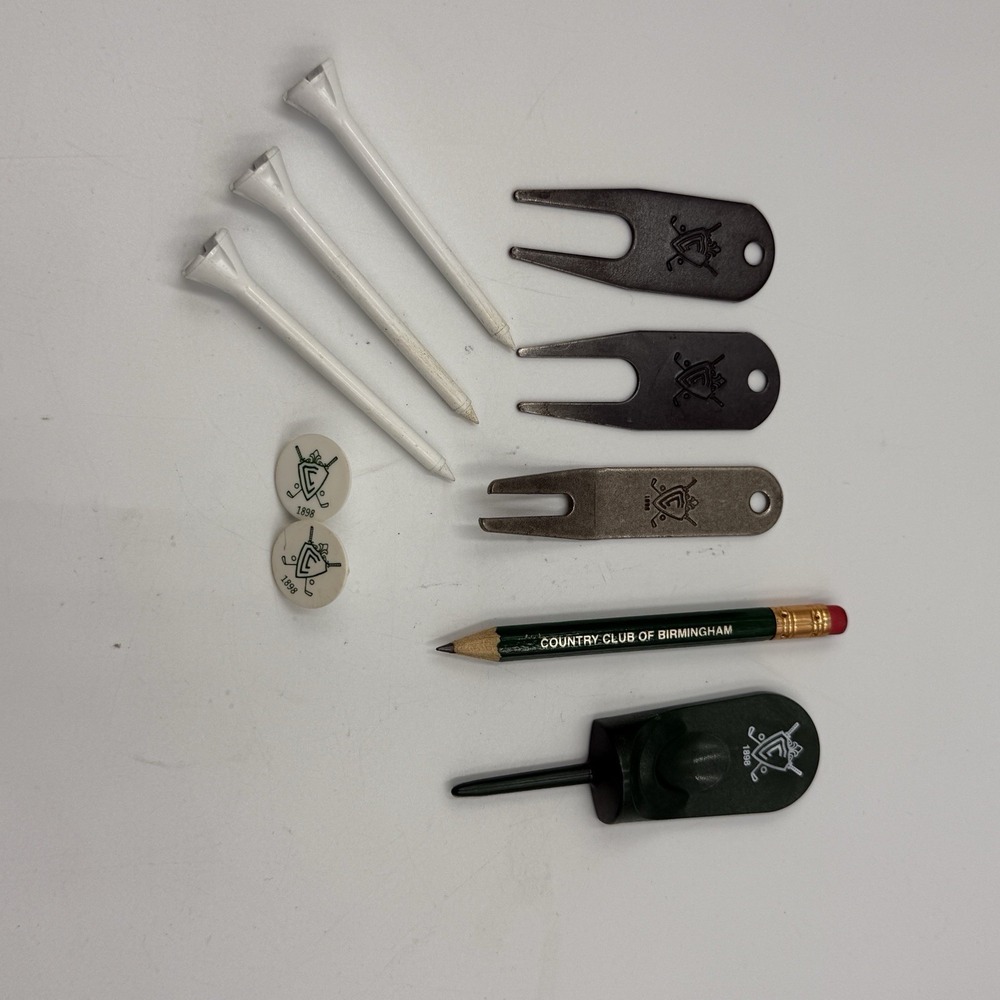 Vintage Country Club of Birmingham Golf Accessories Lot Divot Tools Tees Marker